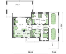 Одноэтажный дом с плоской крышей для узкого участка