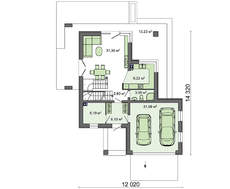 Двухэтажный дом с большими панорамными окнами и просторной террасой