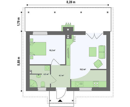 Проект небольшого бюджетного одноэтажного коттеджа с деревянным фасадом