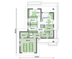 Проект классического одноэтажного дома с гаражом на две машины площадью до 150 m²