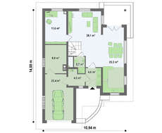 Проект коттеджа с мансардой, техническим помещением, дополнительной спальней