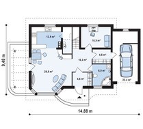 Проект дома с боковой террасой и гостиной