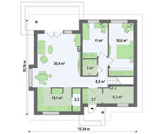 Проект коттеджа с дополнительными комнатами на первом этаже