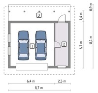 Проект гаража на 2 авто с автомастерской и навесом