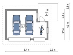 Проект гаража на два авто с навесом