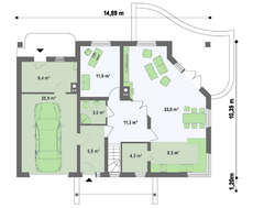 Проект коттеджа с гаражом, угловой террасой
