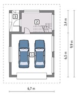 Проект гаража на 2 авто с навесом и мансардой