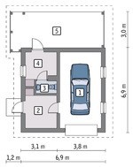 Проект гаража на 1 авто с красивой верандой