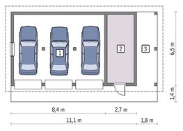 Проект гаража на 3 авто с навесом