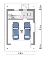 Проект компактного гаража на 2 авто с мансардой