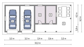 Проект гаража на 2 авто с навесом и дополнительными помещениями