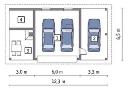 Проект гаража на 2 авто с навесом и террасой