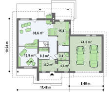 Проект коттеджа с мансардой и гаражом для двух авто