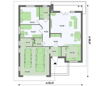 Проект большого одноэтажного дома с гаражом для двух авто