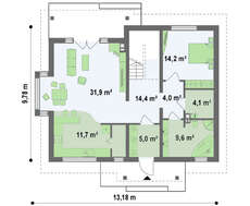 Проект коттеджа с мансардой, эркером и балконом, стильным фасадом