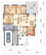 Одноэтажный дом с декоративными элементами из дерева