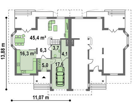 Проект дома на две семьи с гаражом и чердаком