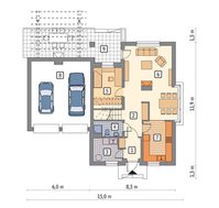 Проект жилого дома с мансардой и гаражом на 2 авто