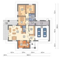 Проект милого одноэтажного дома с гаражом на 2 авто