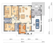 Проект одноэтажного коттеджа выполненного в естественных цветах