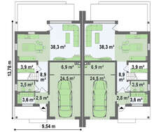 Проект дома на две семьи с гаражом