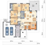 Проект одноэтажного коттеджа на 2 авто и 5 спален