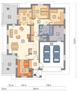 Проект одноэтажного дома с деревянными архитектурными элементами