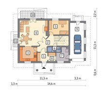 проект симпатичного дома под крышей сложной формы