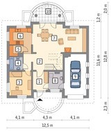 Двухэтажный дом с полукруглыми балконами