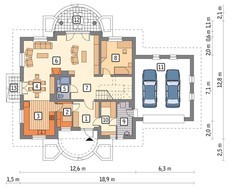 Проект красочного особняка с полукруглыми балконами