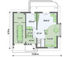 Мансардный коттедж с эркером в столовой