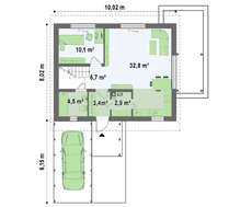 Проект дома с мансардой, двускатной крышей и деревянным фасадом