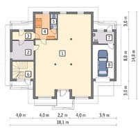 Проект двухэтажного здания под аптеку с гаражом и жилыми апартаментами