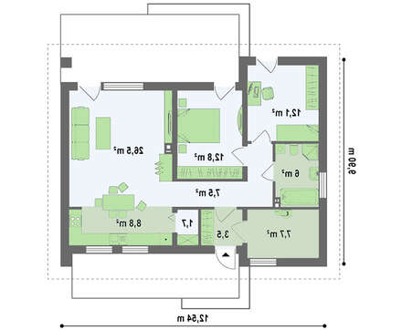 Проект одноэтажного коттеджа с небольшим чердаком