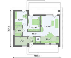 Проект одноэтажного коттеджа с небольшим чердаком