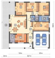Проект одноэтажного дома в кирпичных тонах
