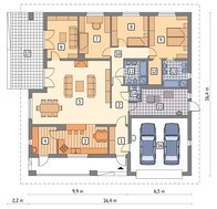 Проект одноэтажного дома с гаражом на 2 машины