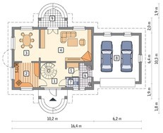 Проект красивого дома с двумя круглыми балконами
