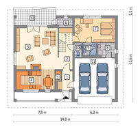 Проект жилого дома с мансардой и большим гаражом