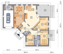 Проект одноэтажного жилого дома интересной формы