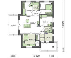 Проект одноэтажного дома под светлой крышей