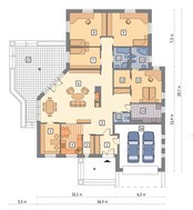 Проект одноэтажного яркого дома на 6 спален