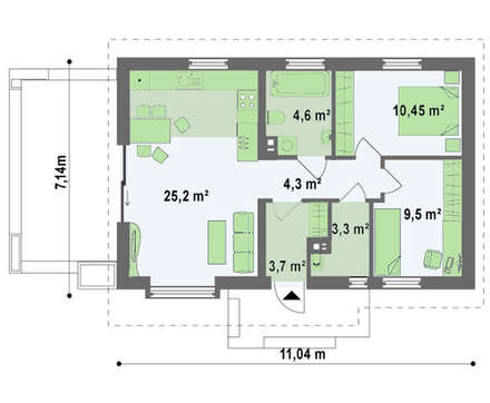 Проект небольшого классического одноэтажного коттеджа