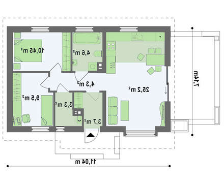 Проект небольшого классического одноэтажного коттеджа
