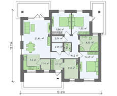 Проект небольшого коттеджа с четырехскатной крышей общей площадью 110 кв.м.