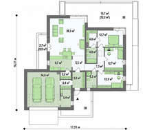 Проект одноэтажного коттеджа с гаражом для 2 авто площадью 183 кв.м.