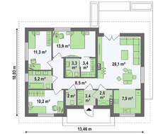 Проект небольшого одноэтажного  дома площадью 99 кв.м.