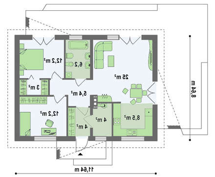 Проект классического одноэтажного загородного коттеджа с мансардой и двускатной крышей