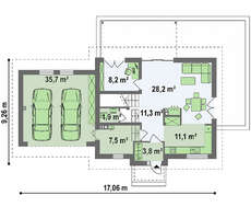 Проект коттеджа с мансардой и гаражом для 2 авто общей площадью 203 кв.м.
