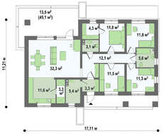 Проект одноэтажного частного дома общей площадью 130 кв.м.